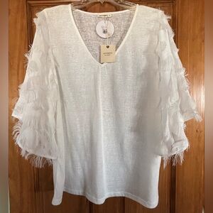 Elegant White Feather Sleeve Blouse